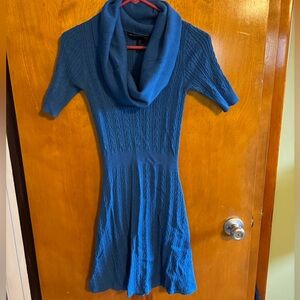 BCBGMaxAzria Blue Cowl-Neck Cable Knit Sweater Dress